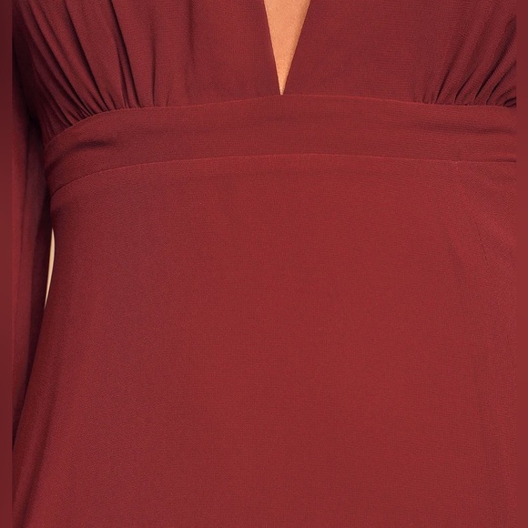 LULUS All My Life Maxi Dress Burgundy Long Sleeve Deep V Plunge Front High Slit - Picture 4 of 16